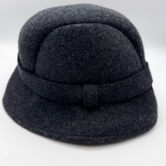 J. Crew Women's SZ S/M 100% Wool Charcoal Gray Cloche Bucket Short-Brim Hat Pink - Picture 1 of 9